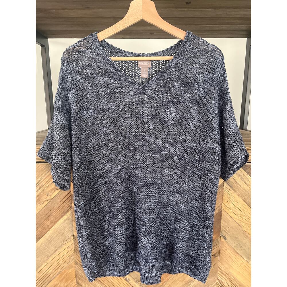 Chico's Short Sleeve Sweater V-neck Blue 2/Large